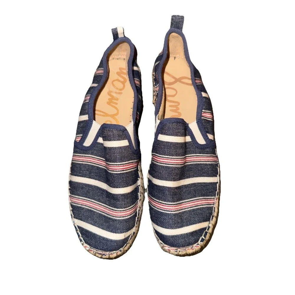 Sam Edelman Carrin Espadrille Shoes Blue Striped Size 9.5 Beach